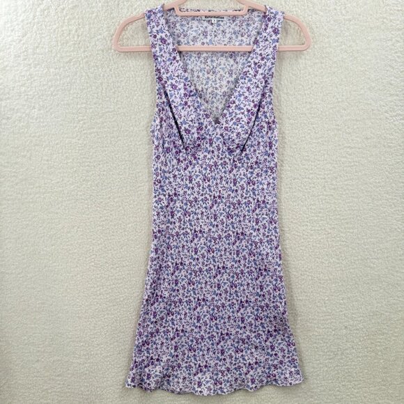 Reformation Calix Mini Dress is Muse Purple Floral Girly V Neckline Dress Size M - Picture 1 of 14